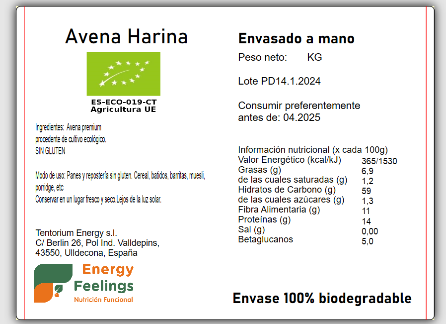 AVENA HARINA SIN GLUTEN A GRANEL