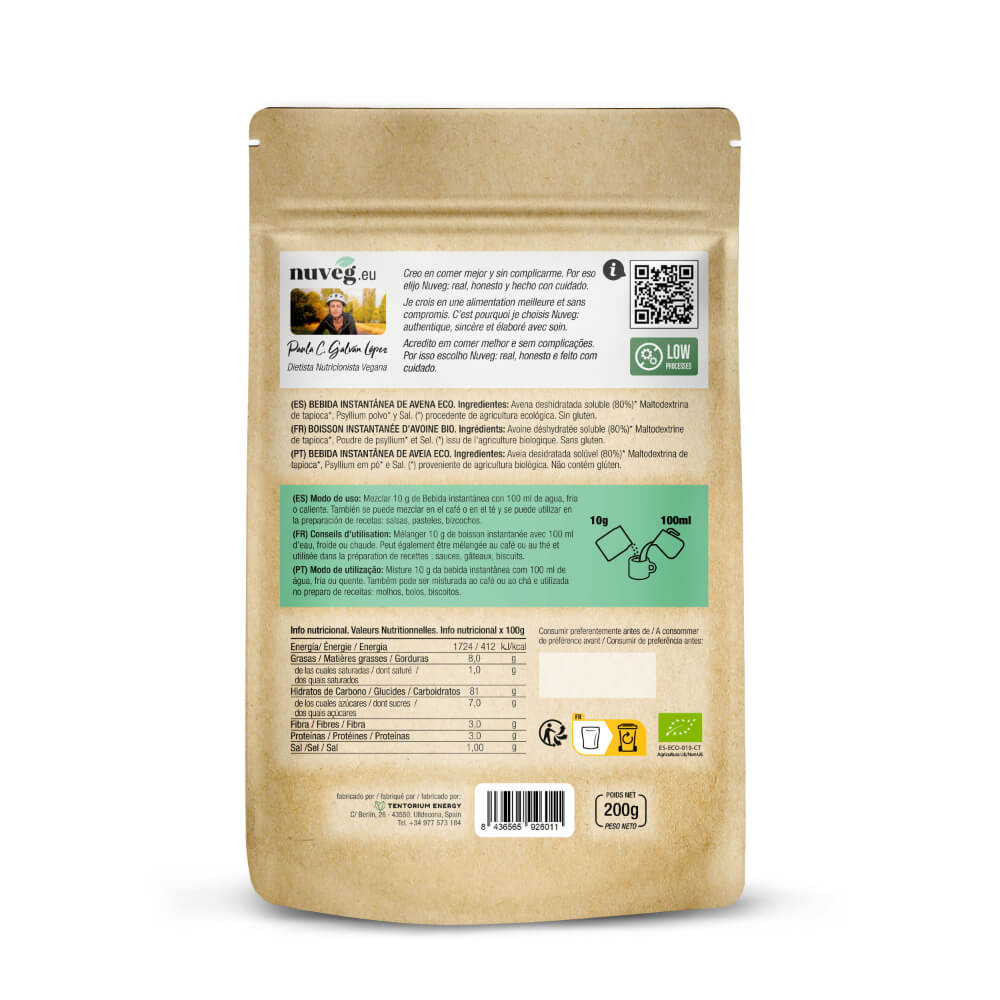BEBIDA DE AVENA ECO EN POLVO NUVEG - 2,5 litros