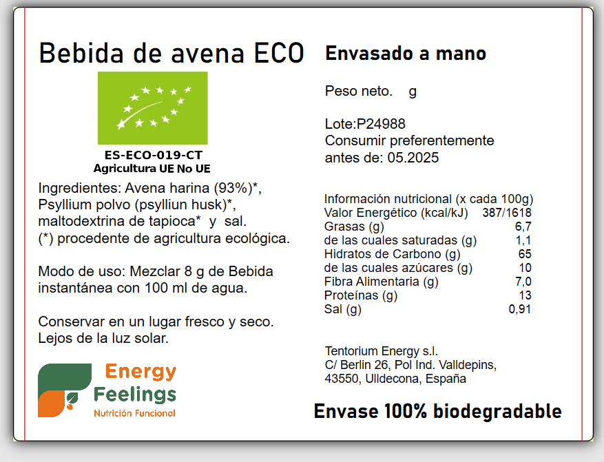 BEBIDA DE AVENA ECO EN POLVO A GRANEL