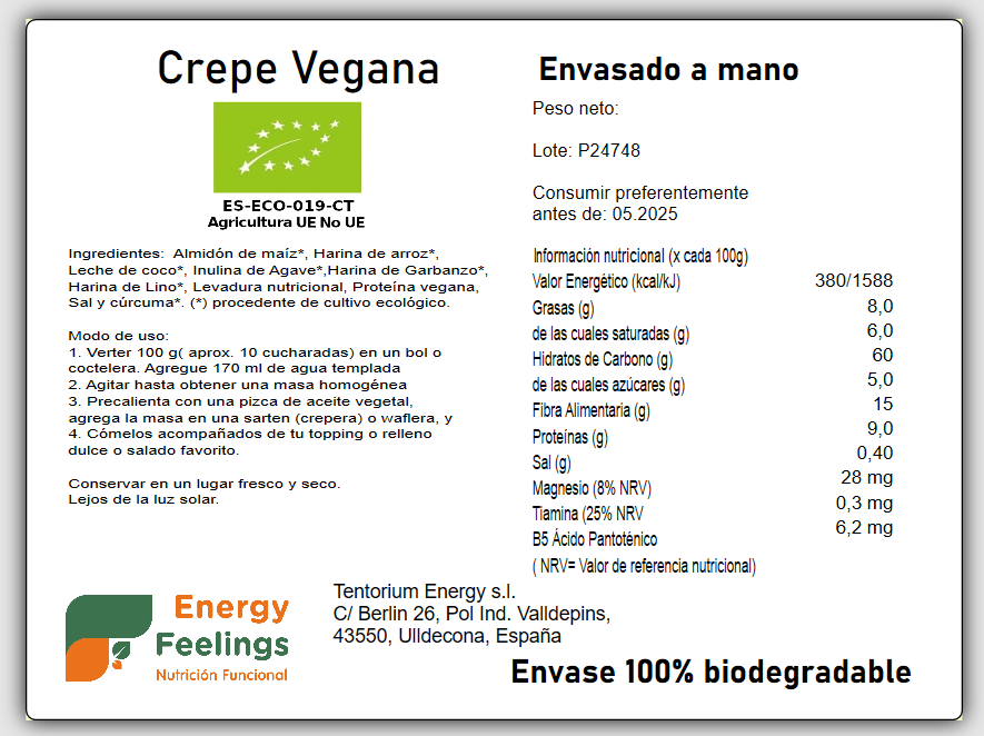 CREPE VEGANA ECO SIN GLUTEN A GRANEL