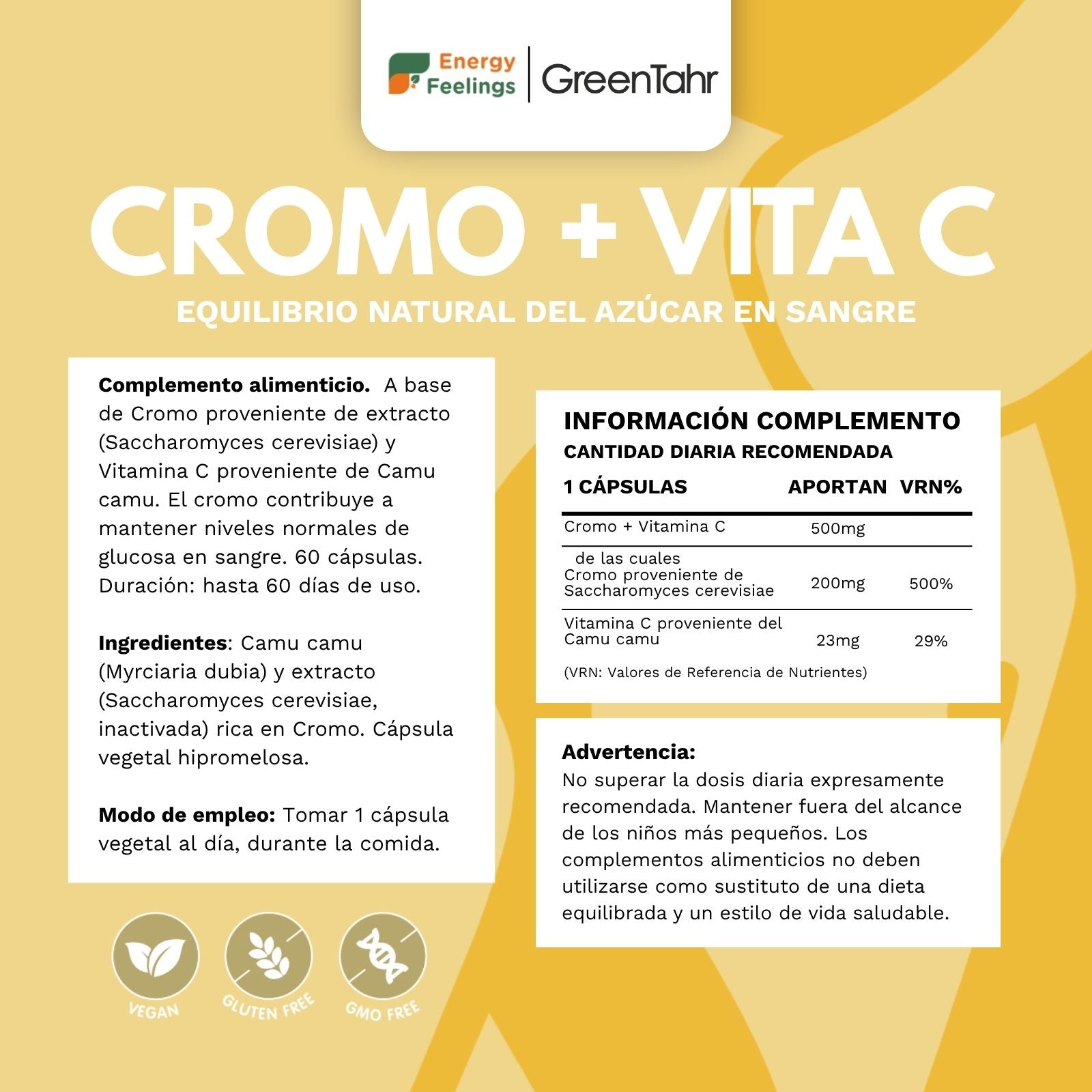 CROMO + VITAMINA C biodisponible - 60 cápsulas