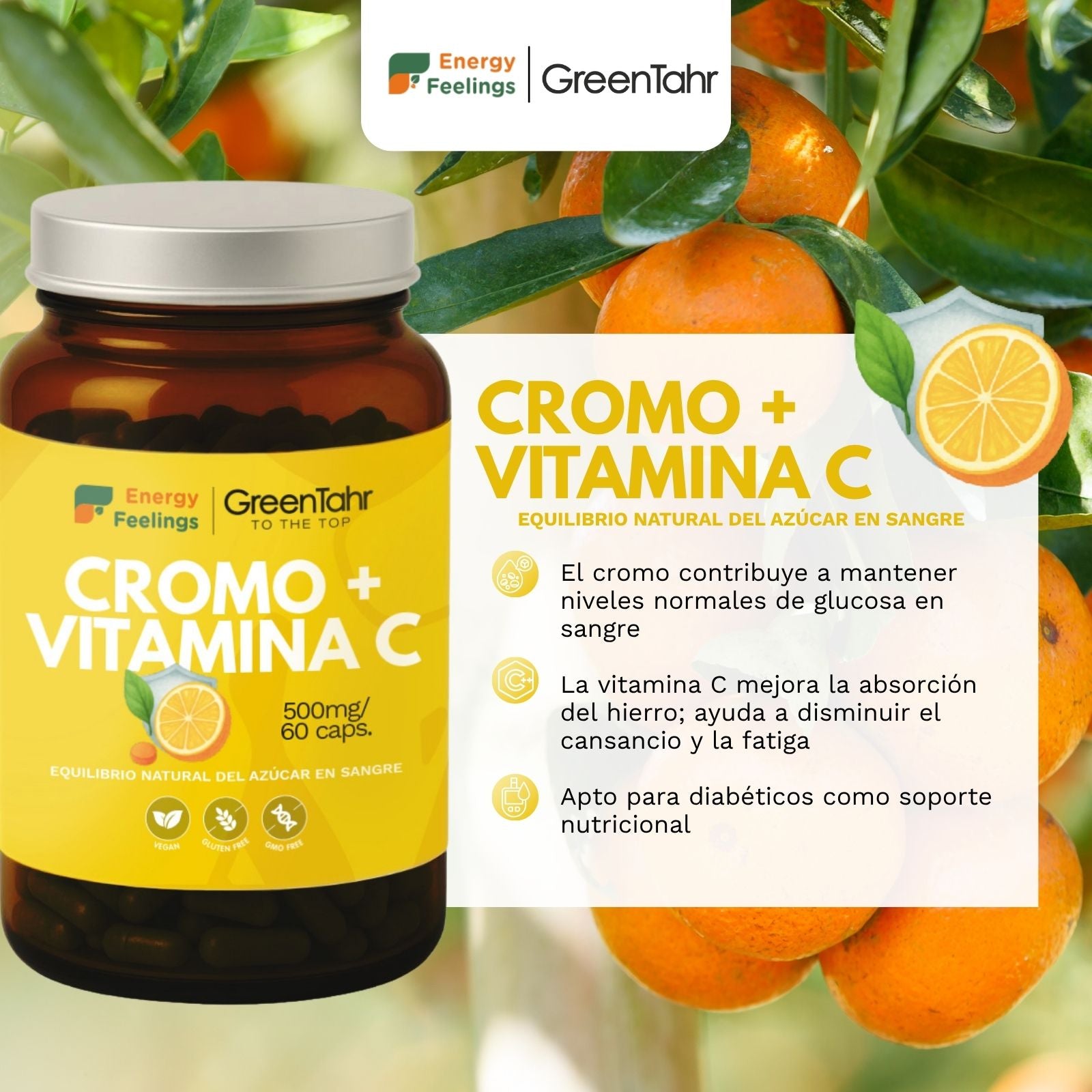 CROMO + VITAMINA C biodisponible - 60 cápsulas