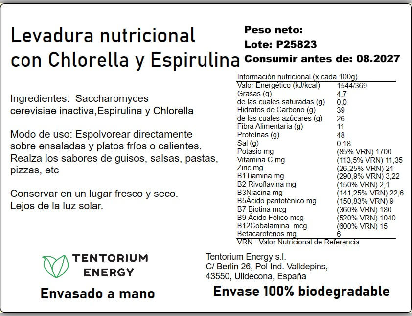 LEVADURA NUTRICIONAL CON CHLORELLA Y ESPIRULINA A GRANEL