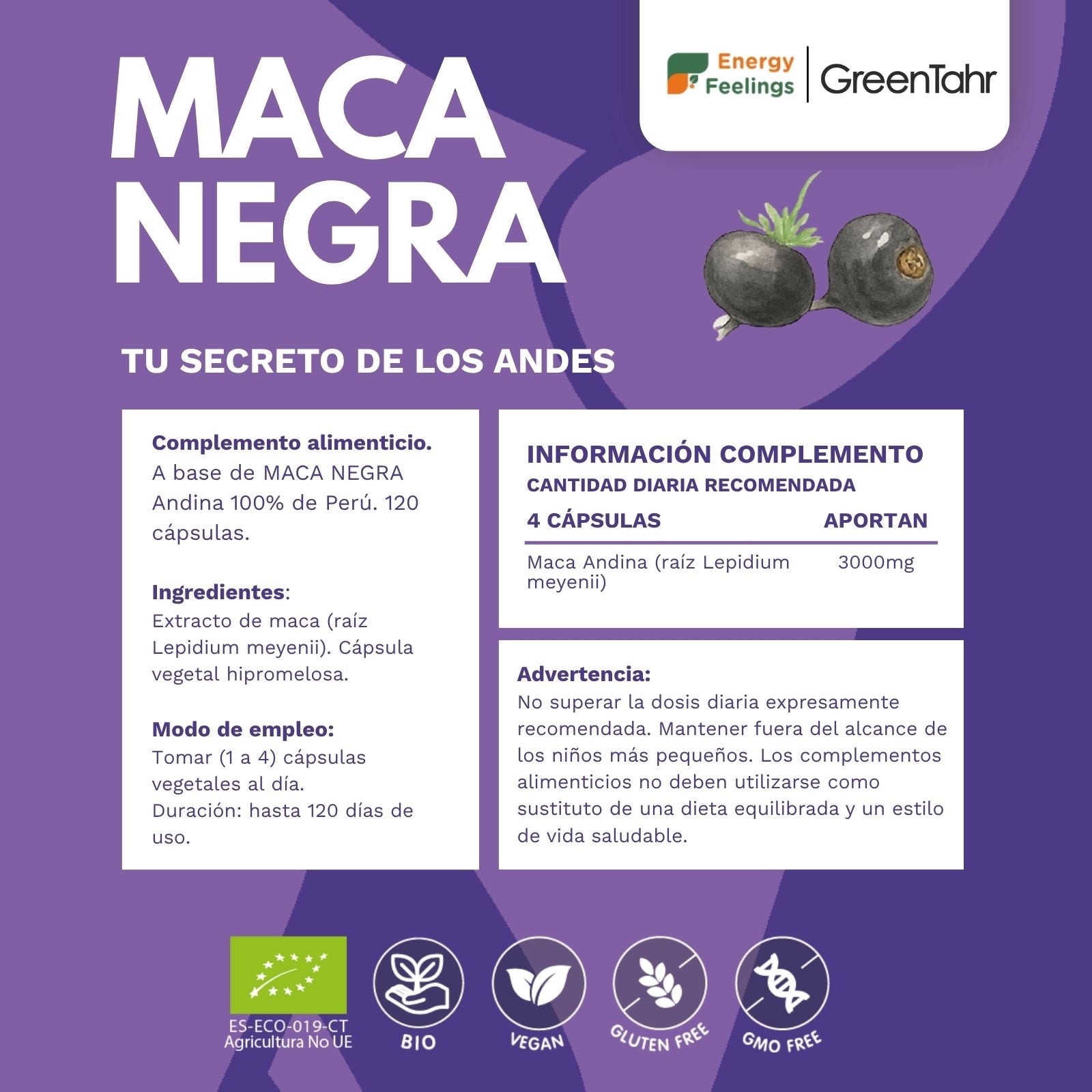 MACA NEGRA ECO biodisponible - 120 cápsulas