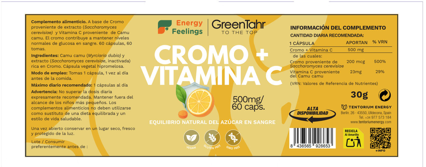 CROMO + VITAMINA C biodisponible - 120 cápsulas