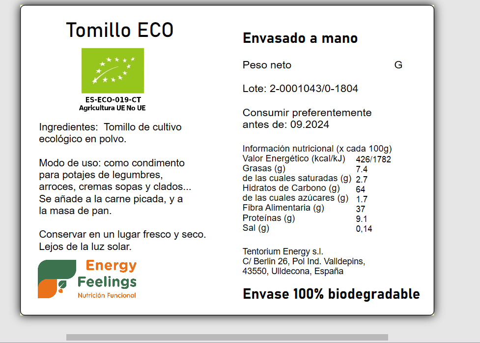 TOMILLO POLVO ECO A GRANEL